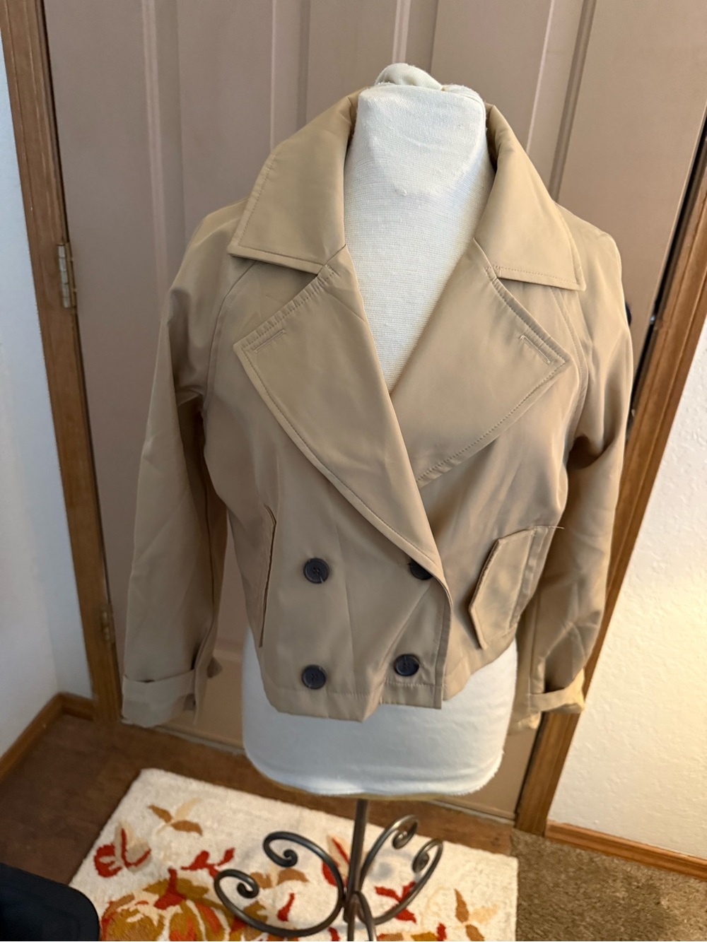Stoosh Cropped Double-Breasted Pea Coat - Beige